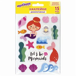 Наклейки из EVA "Русалки", 15 штук, ассорти, 13х21 см, ЮНЛАНДИЯ, 662681 - фото 13750247