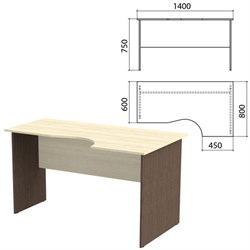 Стол письменный эргономичный "Канц", 1400х800х750 мм, правый, цвет дуб молочный/венге (КОМПЛЕКТ) - фото 13750800