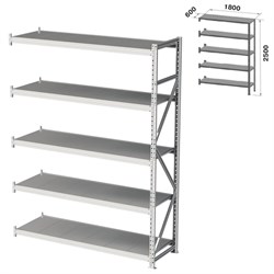 Стеллаж металлический (ПРИСТАВНАЯ СЕКЦИЯ) ПРАКТИК "MS Pro", 2500х1800х600 мм, 5 полок (КОМПЛЕКТ) - фото 13750900