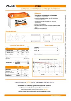 Аккумуляторная батарея DELTA BATTERY CT 1209 - фото 13751784