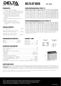 Аккумуляторная батарея DELTA BATTERY DT 6028 - фото 13751887