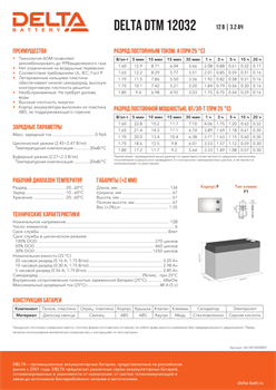 Аккумуляторная батарея DELTA BATTERY DTM 12032 - фото 13751905
