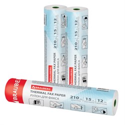 Рулон для факса 210 мм (диаметр 35 мм, длина 15 м, втулка 12 мм), BRAUBERG, 110377 - фото 13764155