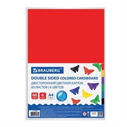 Картон цветной А4 ТОНИРОВАННЫЙ В МАССЕ, 60 листов, 6 цветов, 220 г/м2, BRAUBERG, 210х297 мм, 128986 - фото 13764259