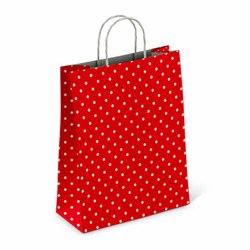 Крафт-пакет бумажный "Горох на красном" 22х12х25 см, с кручеными ручками, 100 г/м2, белый, 112979 - фото 13764571