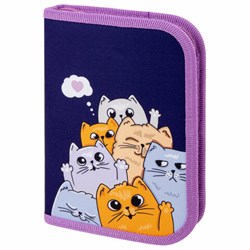 Пенал ПИФАГОР, 1 отделение, 1 откидная планка, полиэстер, 19х13 см, "Cats greetings", 272291 - фото 13769683