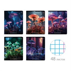 Тетрадь А5 48 л. АЛЬТ скоба, клетка, глянцевый лак, "Грибы фэнтези" (5 видов), 7-48-1332 - фото 14567652