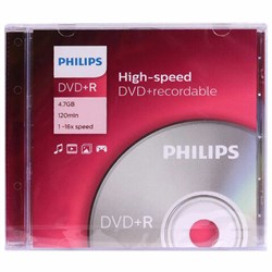Диск DVD+R (плюс) PHILIPS, 4,7 Гб, 4x, Slim Case (1 штука), DR4S6S01F/97 - фото 14684103