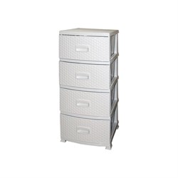 Комод Росспласт ДЕКОР 4 ярус Ротанг белый В95*Ш38*Г47 - фото 14721914