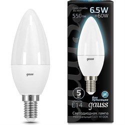 Светодиодная лампа GAUSS LED Candle E14, 6.5W, 100-240 В, 4100К - фото 14731873