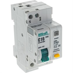 Дифференциальный автомат DEKraft ДИФ-102 1п+N 16A 30мА 4.5кА AC 2мод. - фото 14756535