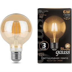 Лампа GAUSS LED Filament G95 E27 6W Golden 2400K - фото 14789957