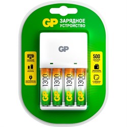 Комплект зарядного устройства GP kb01 и четырех аккумуляторов аа емкостью 1300 мач - фото 14839197