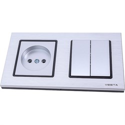 Двухклавишный выключатель + розетка Metronex Комплект-2 - фото 14845447