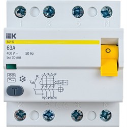 Узо IEK ВД1-63 4п, AC, 63А, 30мА - фото 14874990
