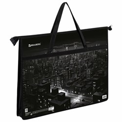 Папка для рисунков и чертежей с ручками BRAUBERG А3, пластик, молния сверху, "Night city", 273410 - фото 14883273