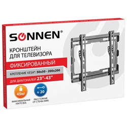 Кронштейн-крепление для ТВ настенный, до 45 кг, VESA 50х50-200х200, 23"-43", черный, SONNEN, 455948 - фото 14883291