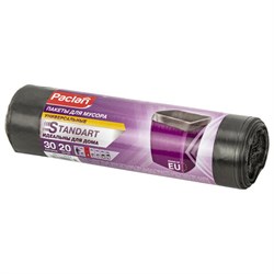 Мешки для мусора 30 л, черные, в рулоне 20 шт., ПНД, 7,3 мкм, 50х60 см, PACLAN "Standart" - фото 14907956