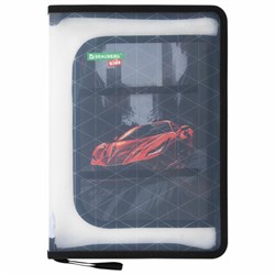 Папка для труда на молнии BRAUBERG KIDS А4, 1 отделение, прозрачная, органайзер, "Red car", 272209 - фото 14924638