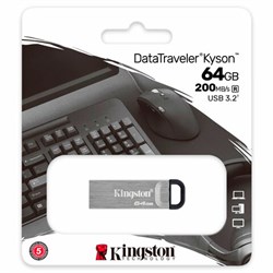 Флеш-диск 64 GB KINGSTON DataTraveler Kyson, разъем USB 3.2, серебряный, DTKN/64GB - фото 14927633