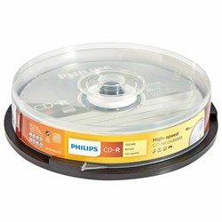 Диск CD-R PHILIPS, 700 Мб, 52x, Cake Box (упаковка на шпиле), КОМПЛЕКТ 10 шт., CR7D5SB10/97 - фото 14927644
