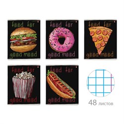 Тетрадь А5 48 л. АЛЬТ, скоба, клетка, Soft-Touch, "FOOD IN BLACK" (5 видов), 7-48-1179 - фото 14931661