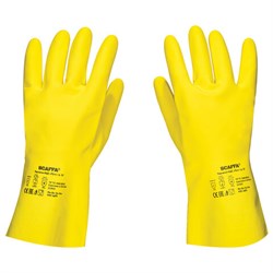 Перчатки латексные SCAFFA "Луч", КЩС-2, хлопчатобумажное напыление, размер 9, L (большой), желтые, 00-01017718 - фото 14931735