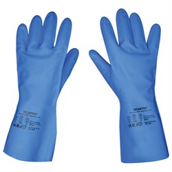 Перчатки нитриловые SCAFFA "Практик", хлопчатобумажное напыление, КЩС-1, размер 10, XL (очень большой), синие, 00-01017723 - фото 14931736
