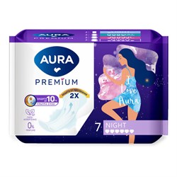 Прокладки женские гигиенические 7 шт., AURA Premium NIGHT, 13123 - фото 14934376