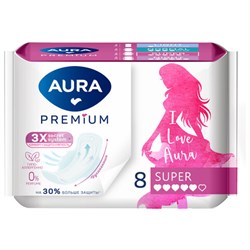 Прокладки женские гигиенические 8 шт., AURA Premium SUPER, 13122 - фото 14934377