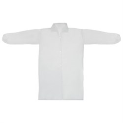 Халат одноразовый белый на липучках КОМПЛЕКТ 10 шт., XXL, 56-58 размер, 110 см, рукав на резинке, 25 г/м2, СНАБЛАЙН - фото 14936095