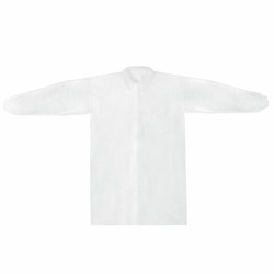 Халат одноразовый белый на липучках КОМПЛЕКТ 10 шт., 4XL, 64-66 размер, 110 см, рукав на резинке, 30 г/м2, ОПТИТРЕЙД - фото 14936103