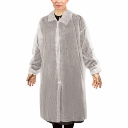 Халат одноразовый белый на кнопках КОМПЛЕКТ 10 шт., XXXL, 60-62 размер, 110 см, рукав на резинке, 30 г/м2, ОПТИТРЕЙД - фото 14936104