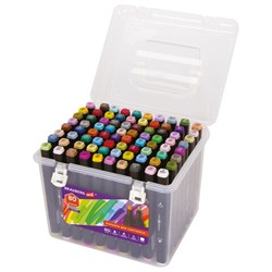 Маркеры для скетчинга двусторонние BRAUBERG ART DEBUT "BLACK", НАБОР 80 шт., пластиковый кейс, 152132 - фото 14939064