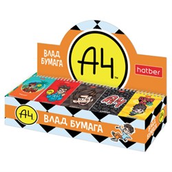 Блокнот МАЛЫЙ ФОРМАТ А7, 40 л., гребень, картон, клетка, дисплей, HATBER, Ассорти "Влад А4", 087487, 40Б7В1гр - фото 14945204