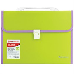 Папка-портфель пластиковая BRAUBERG "JOY", А4 (330х245х35 мм), 13 отделений, с окантовкой, салатовая, 227974 - фото 14956935
