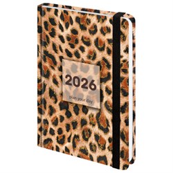 Ежедневник датированный 2026 с резинкой 145х203 мм, А5, BRAUBERG, твердый, фольга, "Леопард", 117334 - фото 14977807