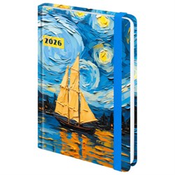Ежедневник датированный 2026 с резинкой 145х203 мм, А5, BRAUBERG, твердый, "Живопись", 117342 - фото 14977815