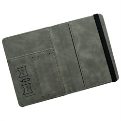 Обложка для паспорта и документов с защитой от считывания, 9 карманов, резинка, экокожа, серая, BRAUBERG, 238749 - фото 14977858