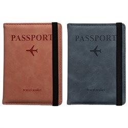 Обложка для паспорта и документов с защитой НАБОР 2 шт., 9 карманов, резинка, экокожа, темно-голубая/розовая, BRAUBERG, 238764 - фото 14977873