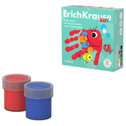 Гуашь пальчиковая ERICH KRAUSE "Baby" с алоэ вера, 9 цветов по 20 мл, картонная упаковка, 61400 - фото 14982882