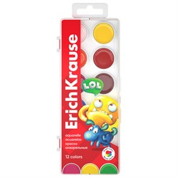 Краски акварельные ERICH KRAUSE "Jolly Friends", 12 цветов, пластиковый пенал, европодвес, 61366 - фото 14982883