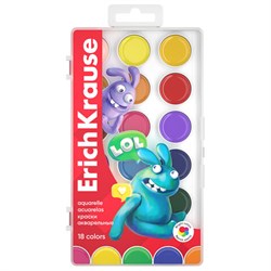 Краски акварельные ERICH KRAUSE "Jolly Friends", 18 цветов, пластиковый пенал, европодвес, 61367 - фото 14982884