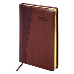 Ежедневник датированный 2026, А5, 138x213 мм, BRAUBERG "Cayman", под кожу, бордовый/коричневый, 117044 - фото 14988508