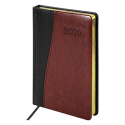Ежедневник датированный 2026, А5, 138x213 мм, BRAUBERG "Cayman", под кожу, черный/коричневый, 117045 - фото 14988509
