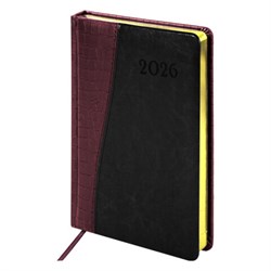 Ежедневник датированный 2026, А5, 138x213 мм, BRAUBERG "Cayman", под кожу, бордовый/черный, 117046 - фото 14988510
