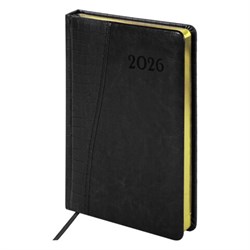 Ежедневник датированный 2026, А5, 138x213 мм, BRAUBERG "Cayman", под кожу, черный, 117047 - фото 14988511