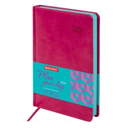 Ежедневник датированный 2026, А5, 138x213 мм, BRAUBERG "Rainbow", под кожу, розовый, 117078 - фото 14988542