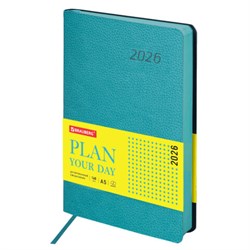 Ежедневник датированный 2026 А5 138x213 мм, BRAUBERG "Stylish", под кожу, гибкий, бирюзовый, 117098 - фото 14988562