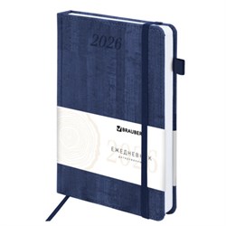 Ежедневник датированный 2026 А5 138x213 мм, BRAUBERG "Wood", под кожу, держатель для ручки, синий, 117106 - фото 14988570